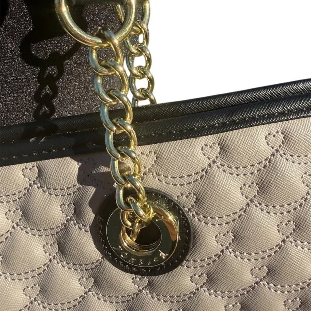 Betsey Johnson Quilted Tote Bag Large Light Grey Blush Black